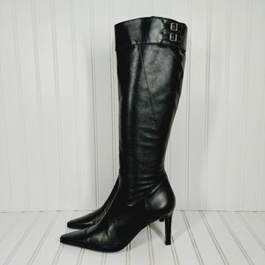 Black Knee High boot Stiletto Heel Pointy Toe